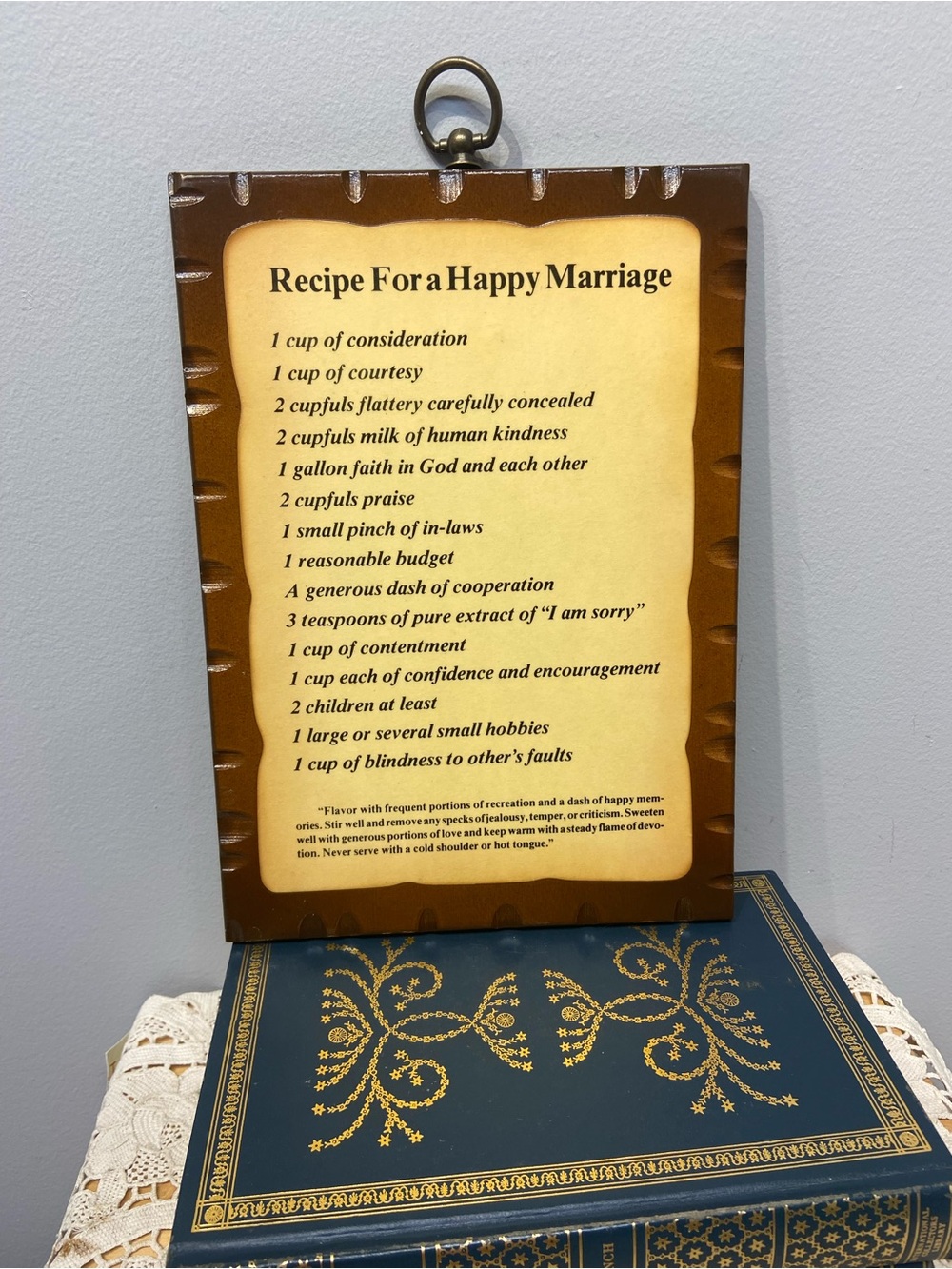 Vintage Wall Plaque “Recipe for a Happy Marriage”